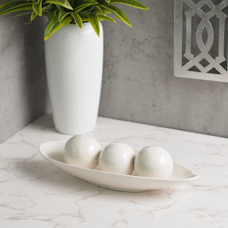 Hosley Decorative Bowl and Orb Set. Ideal GIFT for Weddings Special Occasions and for Decorative Centerpiece in Your Living Dining Room O3 (Crackle Ivory) - Image 3